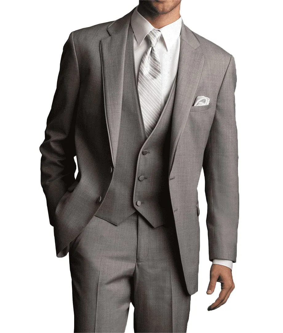 3 Pieces Men's Solid Notch Lapel Fashion Linen Flat Suit for Men (Blazer Vest Pants)