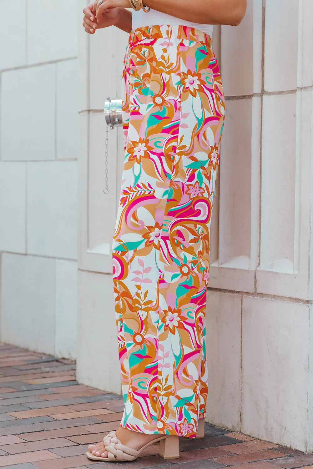 Abstract Floral Wide Leg Pants