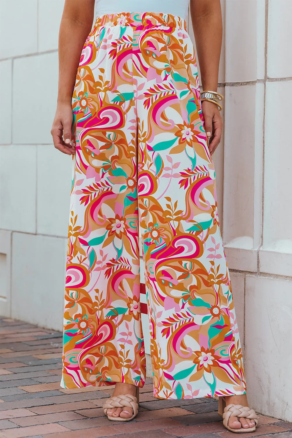 Abstract Floral Wide Leg Pants