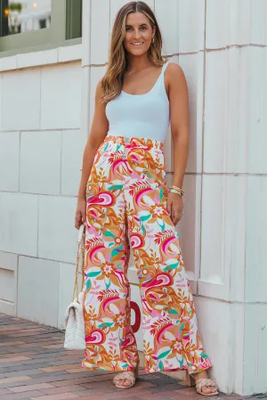 Abstract Floral Wide Leg Pants