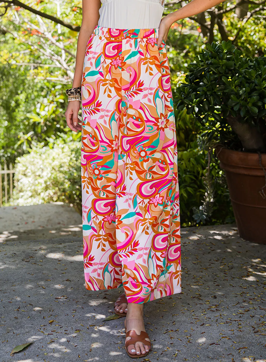 Abstract Floral Wide Leg Pants