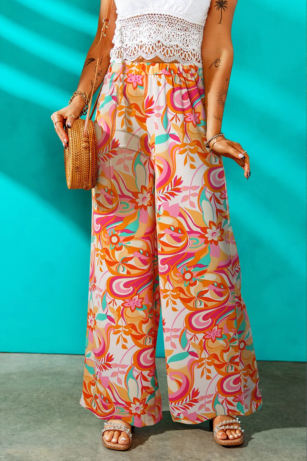 Abstract Floral Wide Leg Pants