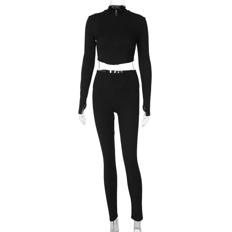 Advbridge -  Two Pieces Set Women Matching Sets Slim Zipper Long Sleeve Tops And Skinny Pencil Autumn Winter Streetwear Casual Pants Sets