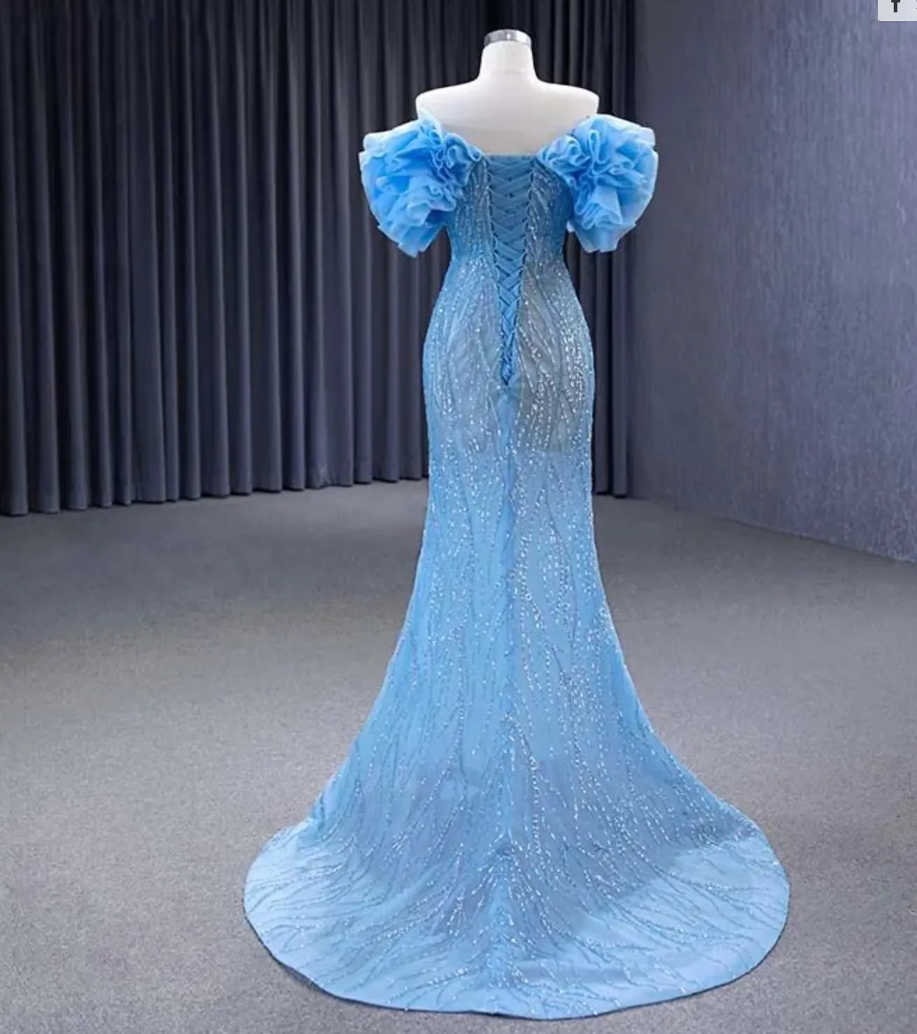 Beaded Baby Blue Mermaid Formal Wear Gown