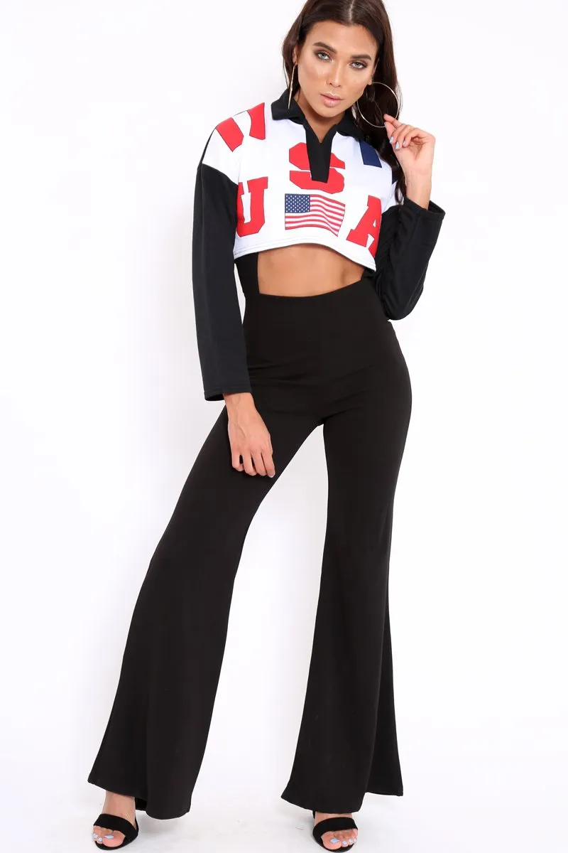 Black Cropped USA Rugby Shirt - Devani