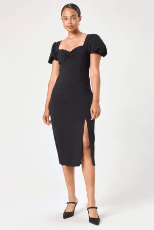 Black Puff Sleeve Pencil Dress