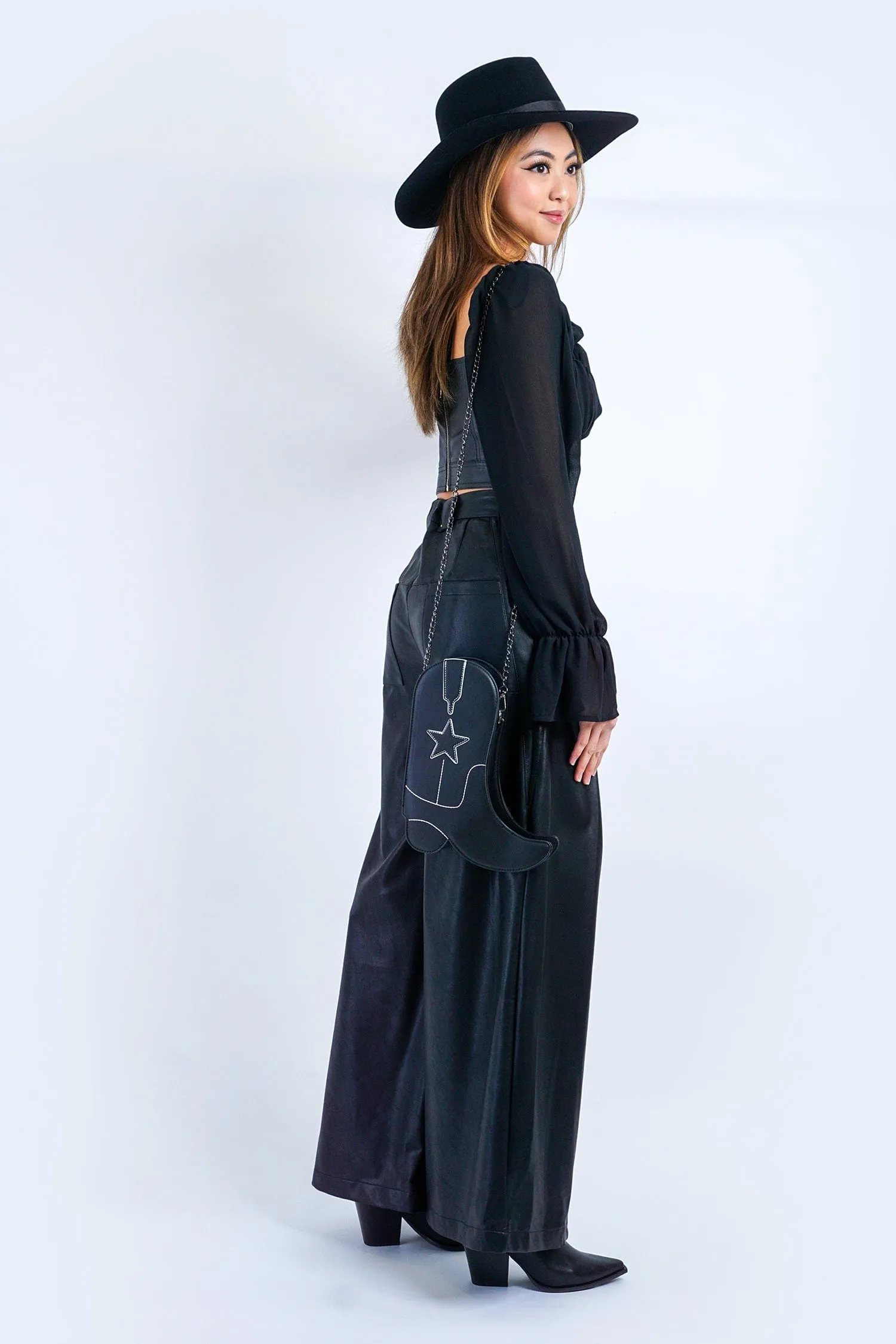 Black Wide Leg Soft Pleather Pant