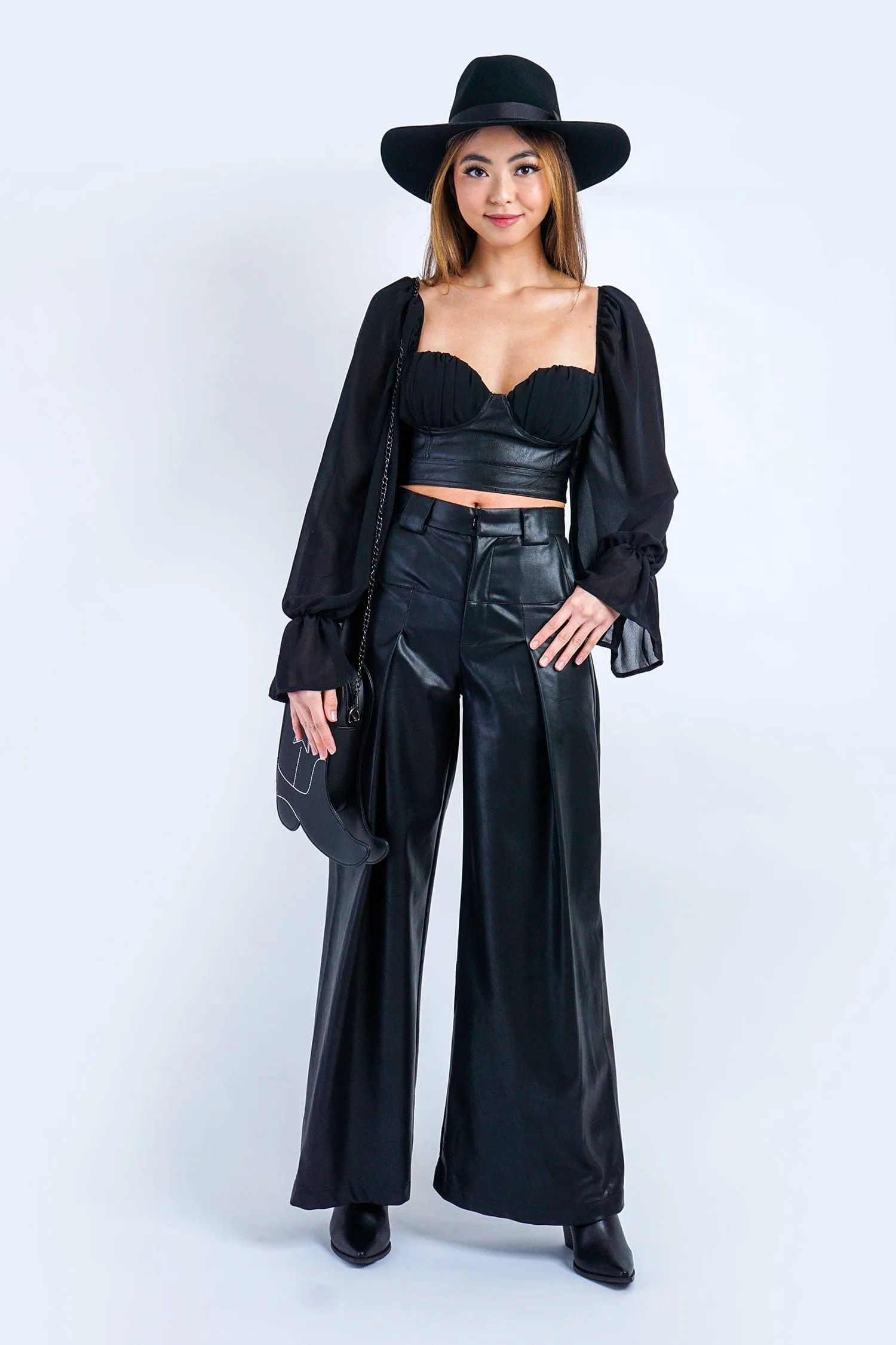 Black Wide Leg Soft Pleather Pant