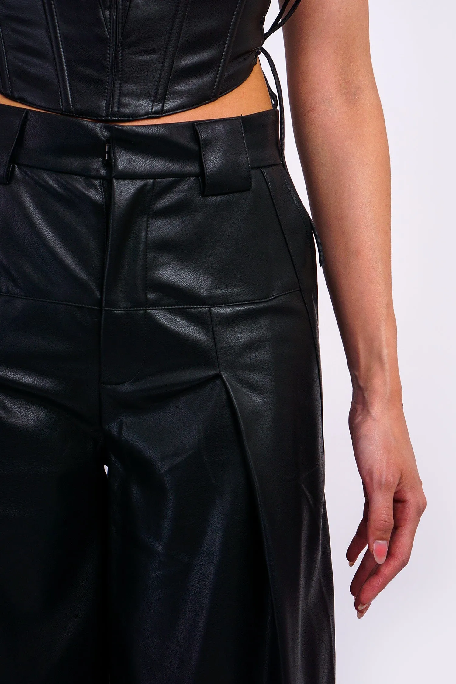 Black Wide Leg Soft Pleather Pant