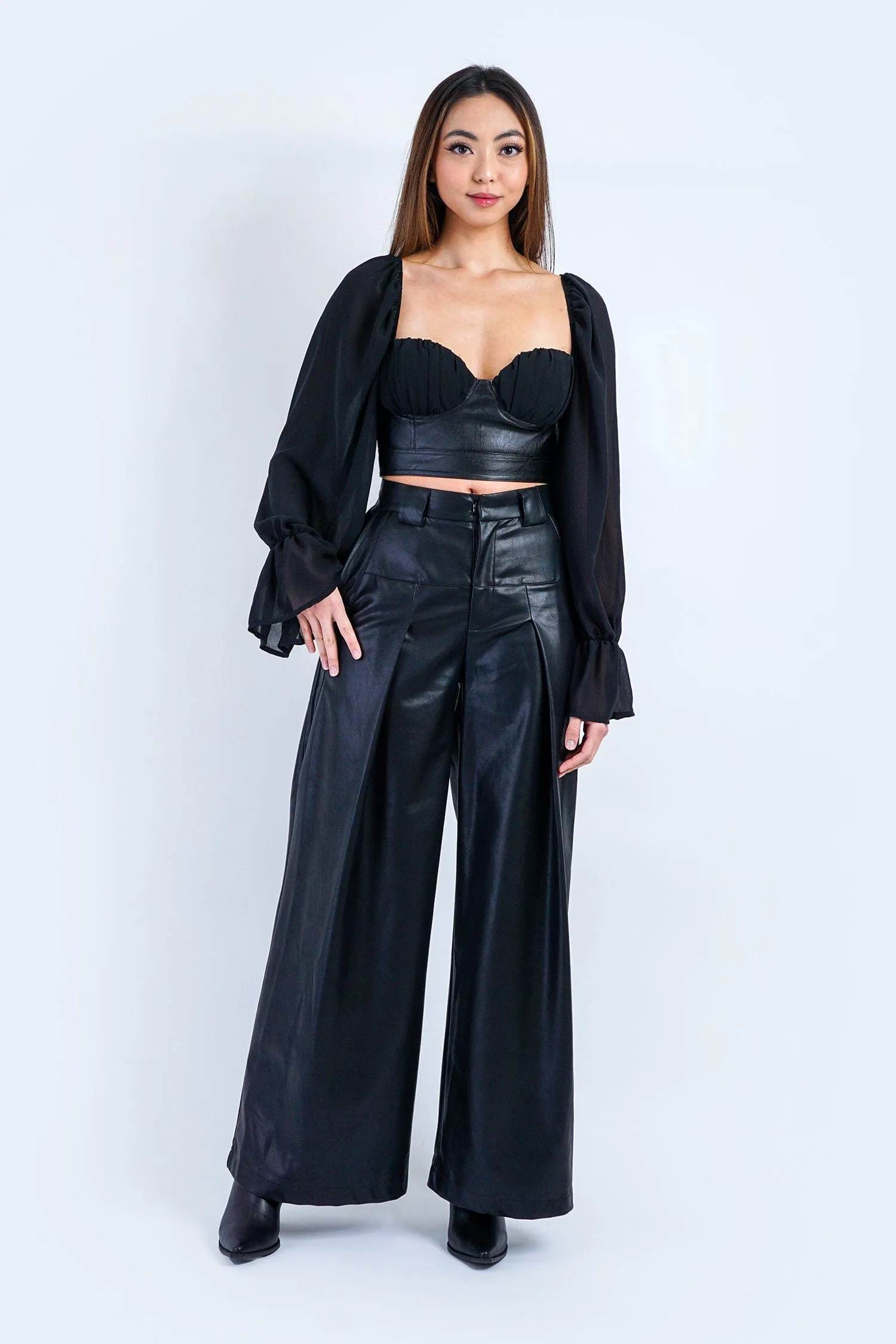 Black Wide Leg Soft Pleather Pant