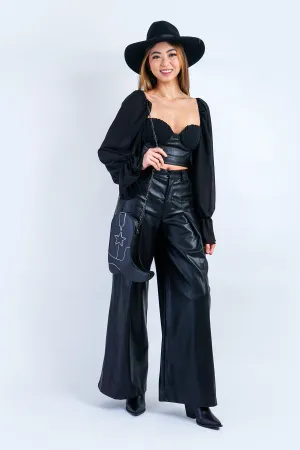 Black Wide Leg Soft Pleather Pant