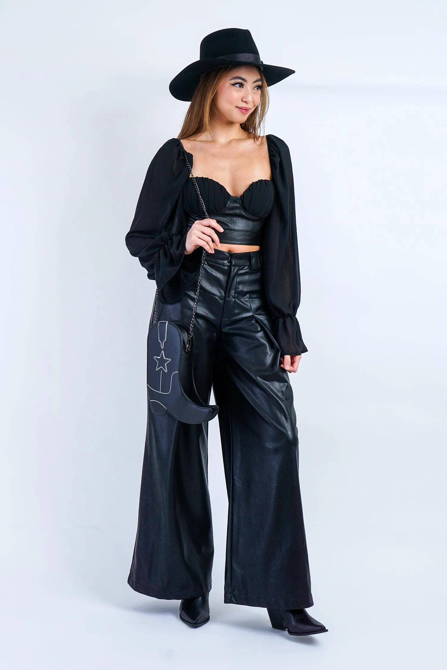 Black Wide Leg Soft Pleather Pant