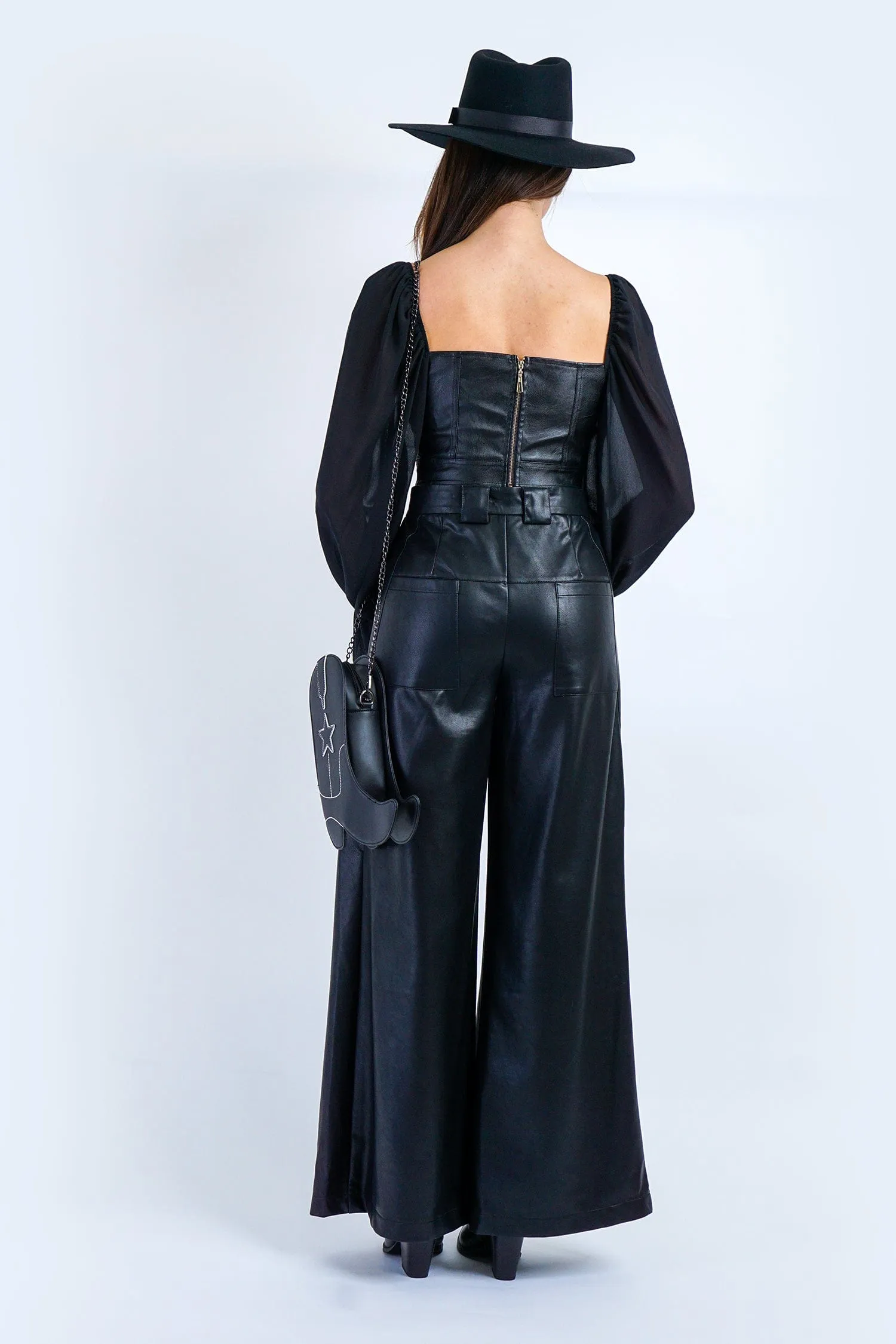 Black Wide Leg Soft Pleather Pant