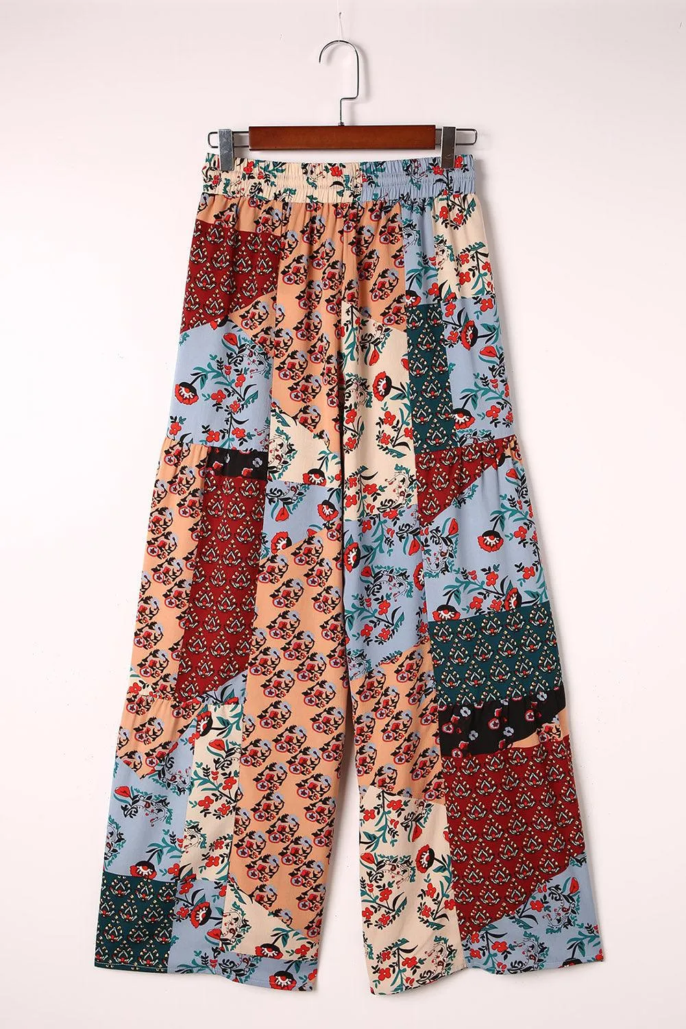 Bohemian Patchwork Drawstring Wide Leg Pants