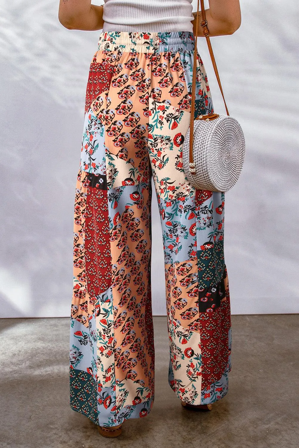 Bohemian Patchwork Drawstring Wide Leg Pants