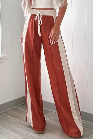 Colorblock Drawstring Wide Leg Pants