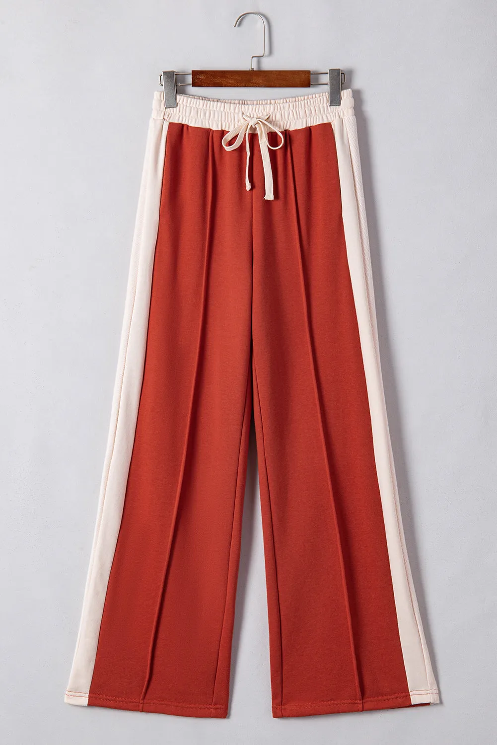 Colorblock Drawstring Wide Leg Pants