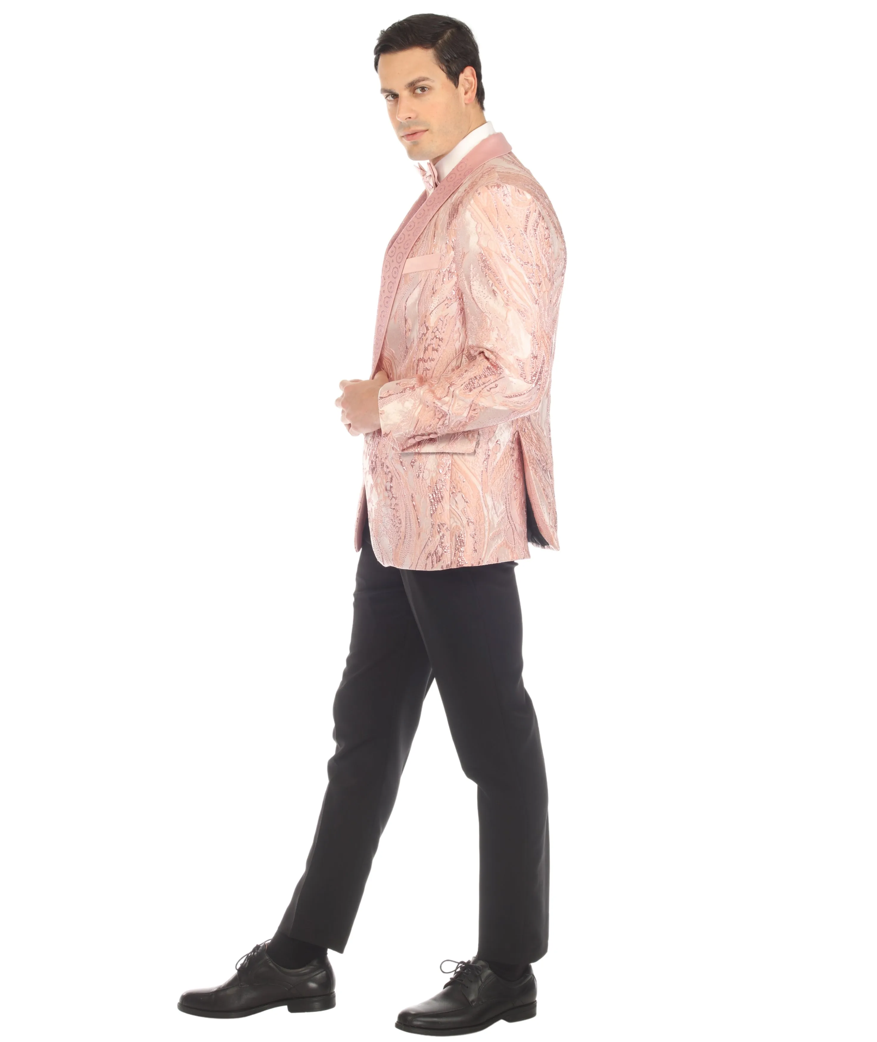 COSMOPOLITAN - PINK MENS COSMOPOLITAN PINK SHAWL COLLAR TUXEDO 1 BUTTON 2 VENT SLIM FIT BLAZER