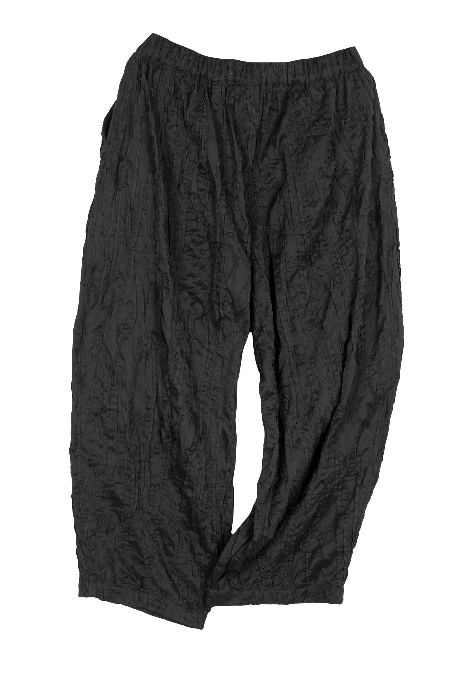 DYED COTTON SILK HEAVY VOILE RANDOM TUCK BARREL PANTS - dr1641-blk -