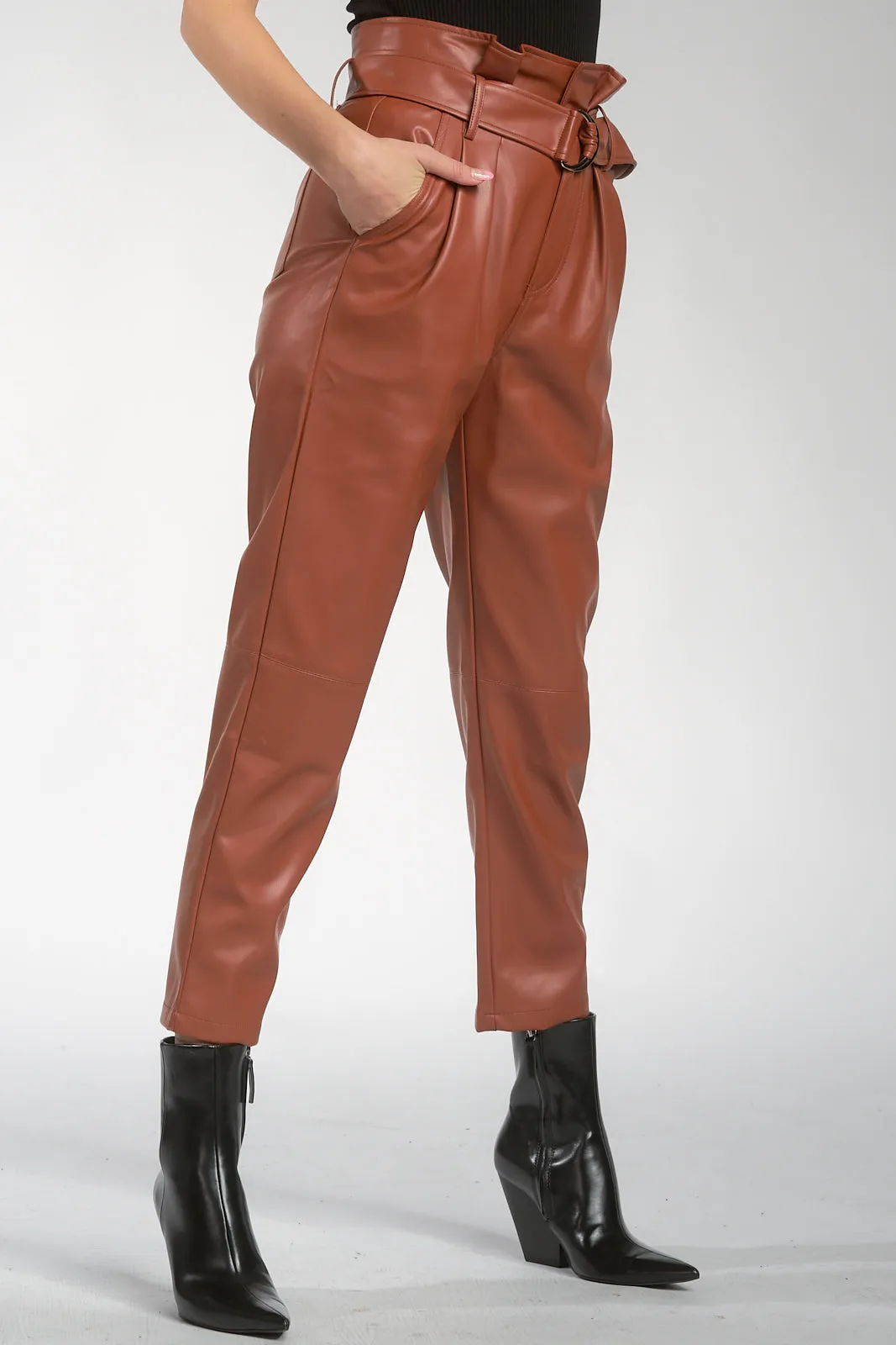 Elan Faux Leather Paper Bag Waist Pants