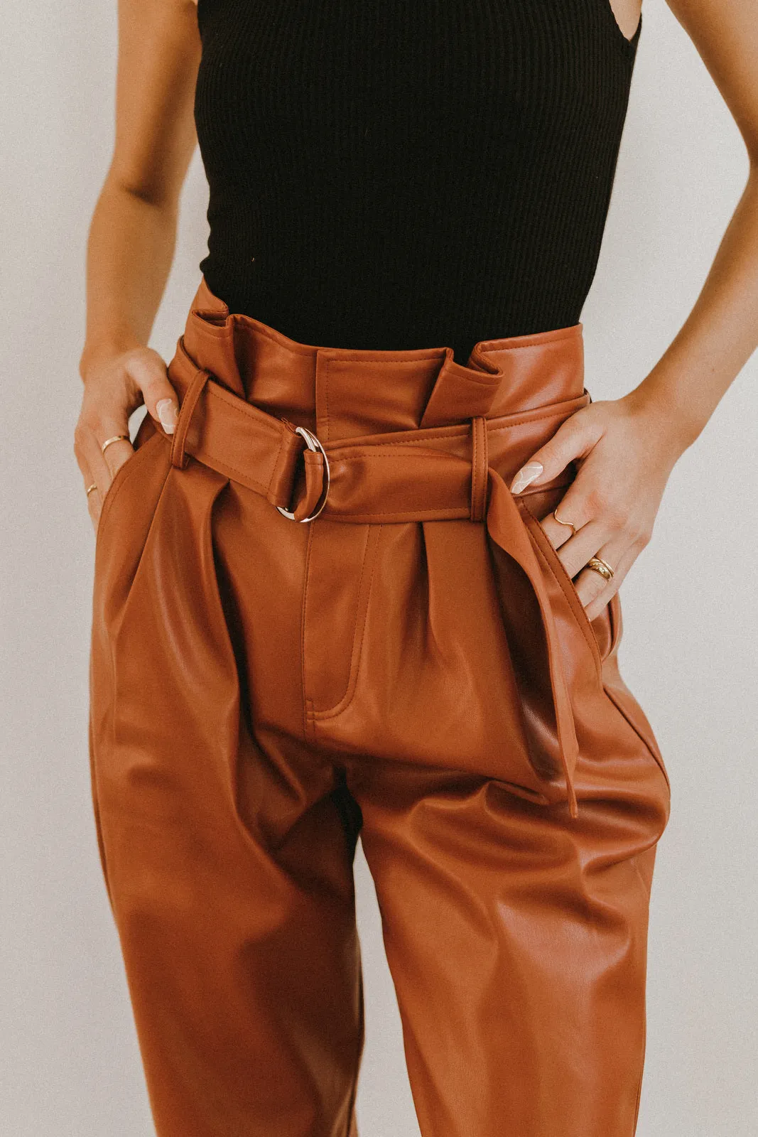 Elan Faux Leather Paper Bag Waist Pants