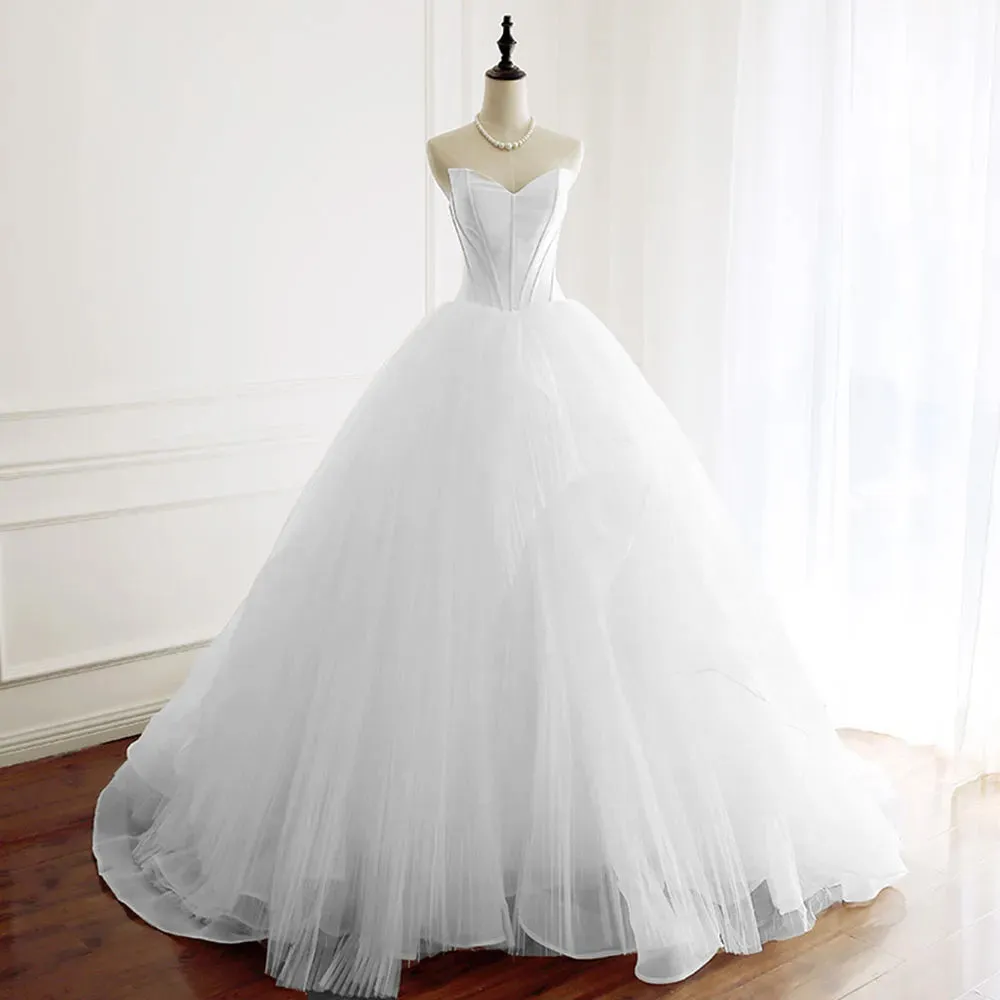 Elegant Off-Shoulder A-line Wedding Dress Sleeveless Sweet Heart Neckline Wedding Gown