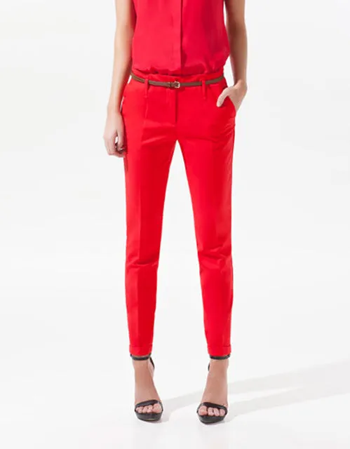 FinalFit Pencil Casual Pants Women, Spring Summer&Autumn Trousers With Belt