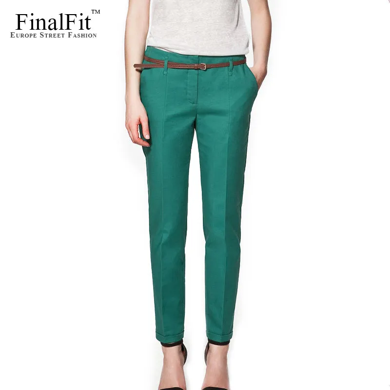 FinalFit Pencil Casual Pants Women, Spring Summer&Autumn Trousers With Belt