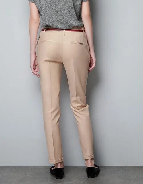 FinalFit Pencil Casual Pants Women, Spring Summer&Autumn Trousers With Belt