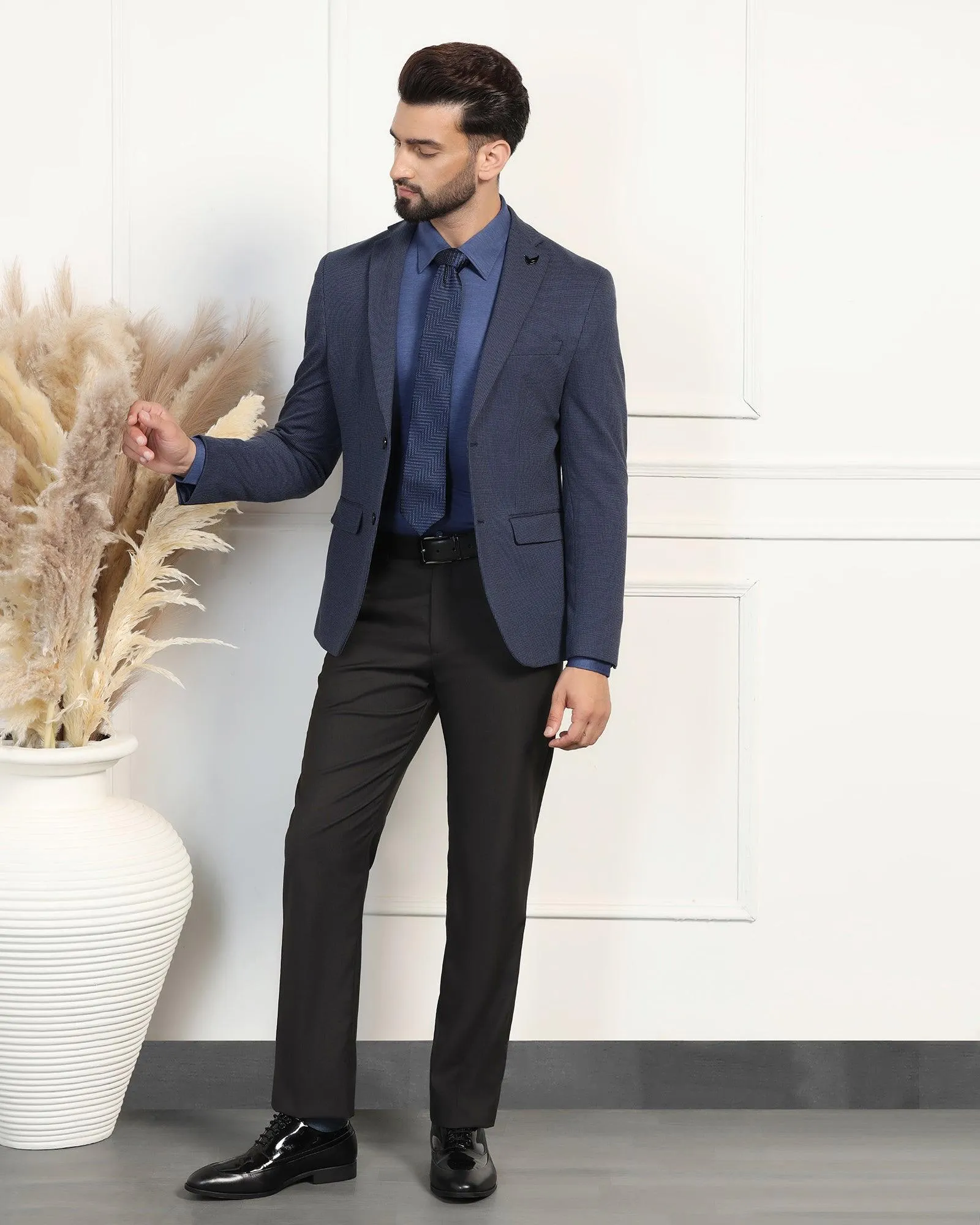 Formal Navy Textured Blazer - Artura