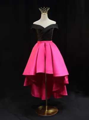 Fuchsia Satin Off the Shoulder  Prom Dress