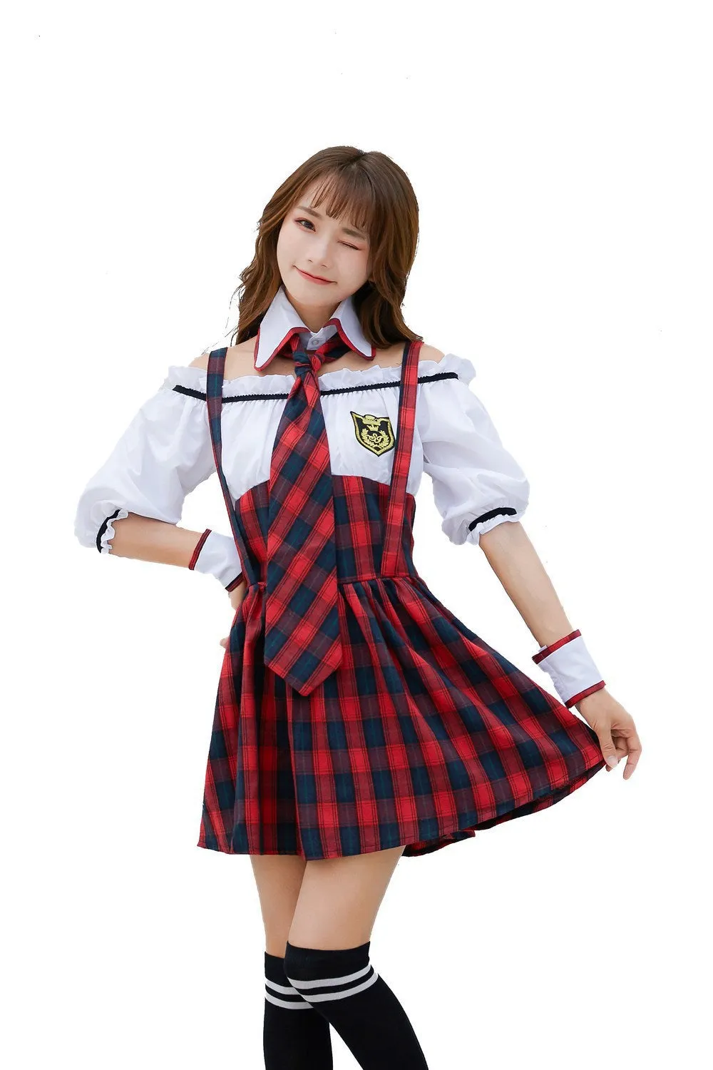 Halloween Role Play Japanese Cute Student Outfit Cheerleading School Adult Plaid Stage Performance