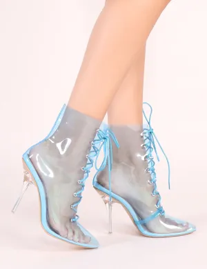 Hawt Clear Perspex Lace Up Ankle Boots in Blue