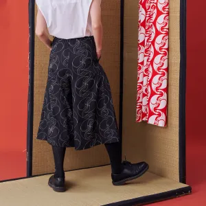 Japanese-style Short Wide-leg Trousers with Back Panel