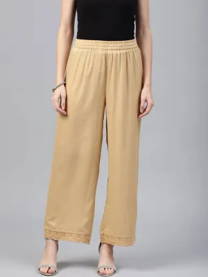 Jashvi Gold Solid Rayon Wide Leg Women Palazzo With One Pocket