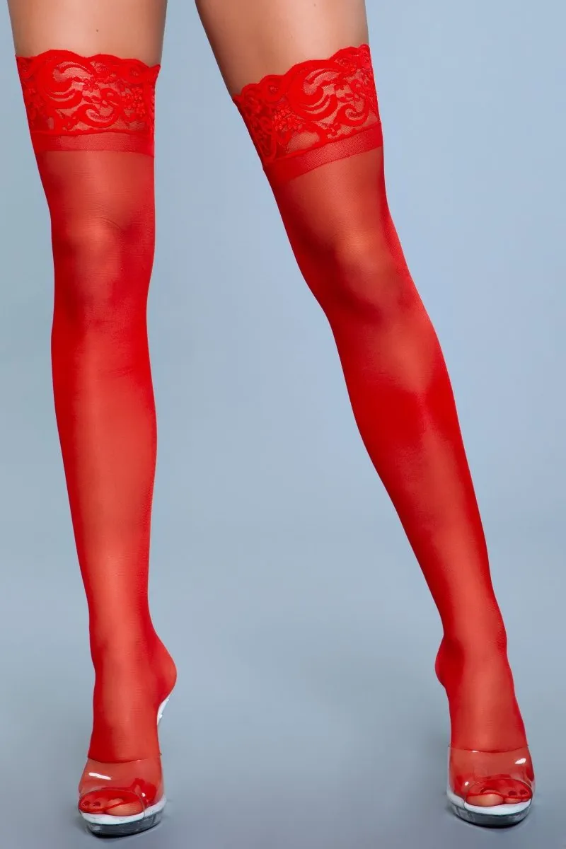 Lace Over It Thigh Highs Red