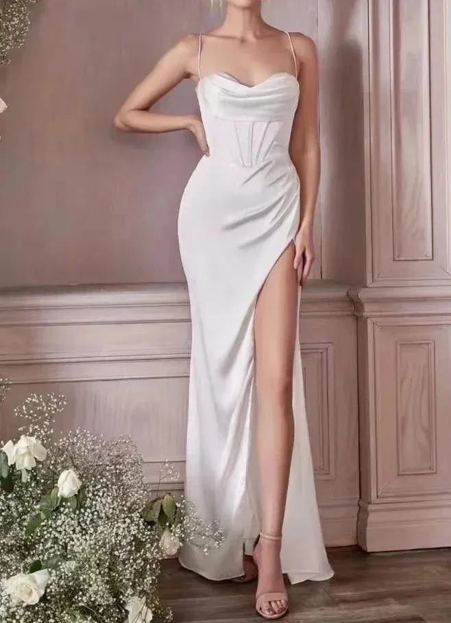 Lace Up Backless Slit Formal Evening Dress Party Gown