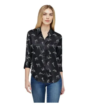 L'Agence Dani 3/4 Sleeve Black Ivory Leopard Blouse