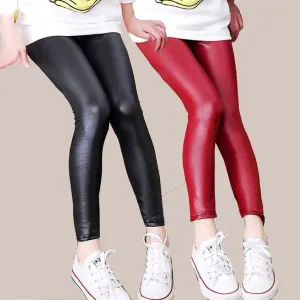 Leather Teens Children Kids Girls Leggings Thin Skinny Pants Baby Girl Clothes