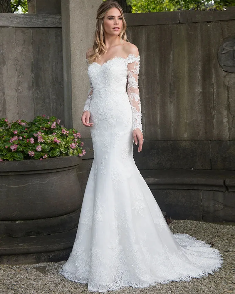 Long Sleeve Off Shoulder Mermaid Wedding Dress With Detachable Train