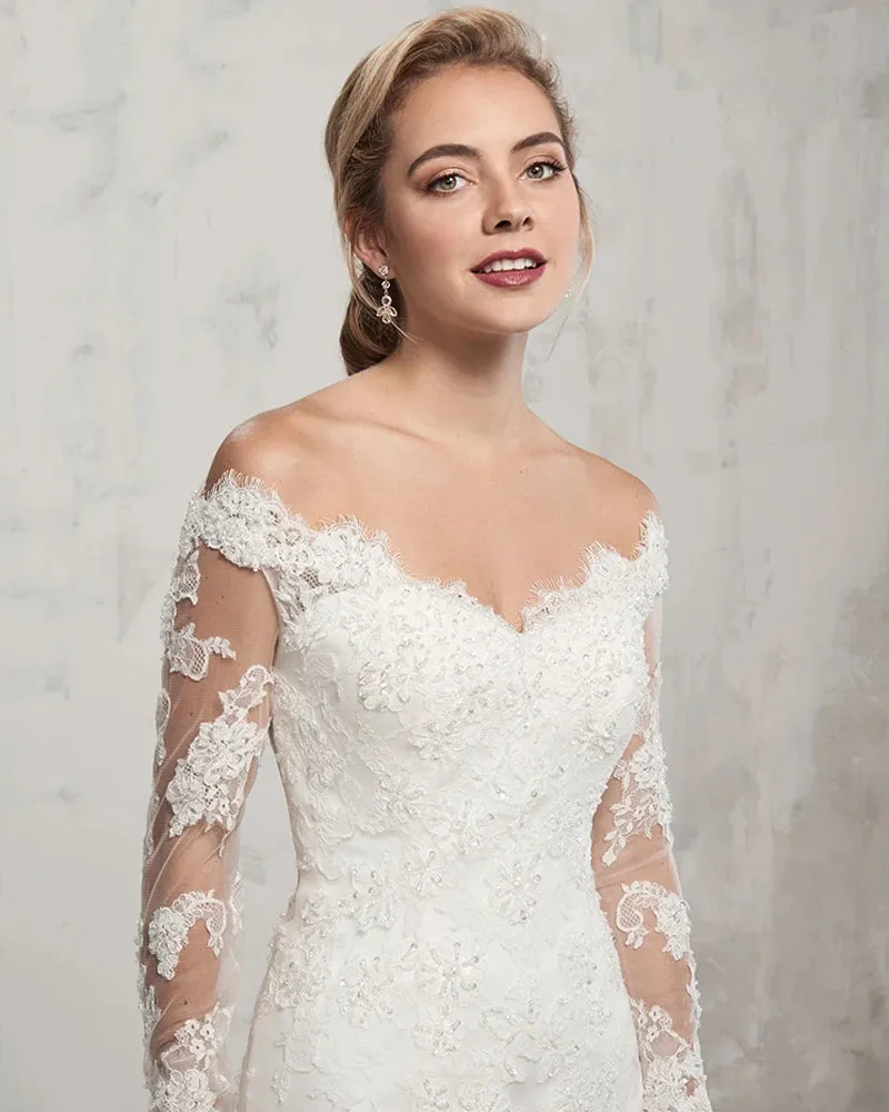 Long Sleeve Off Shoulder Mermaid Wedding Dress With Detachable Train