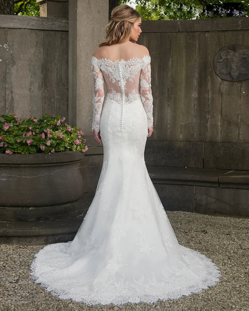 Long Sleeve Off Shoulder Mermaid Wedding Dress With Detachable Train