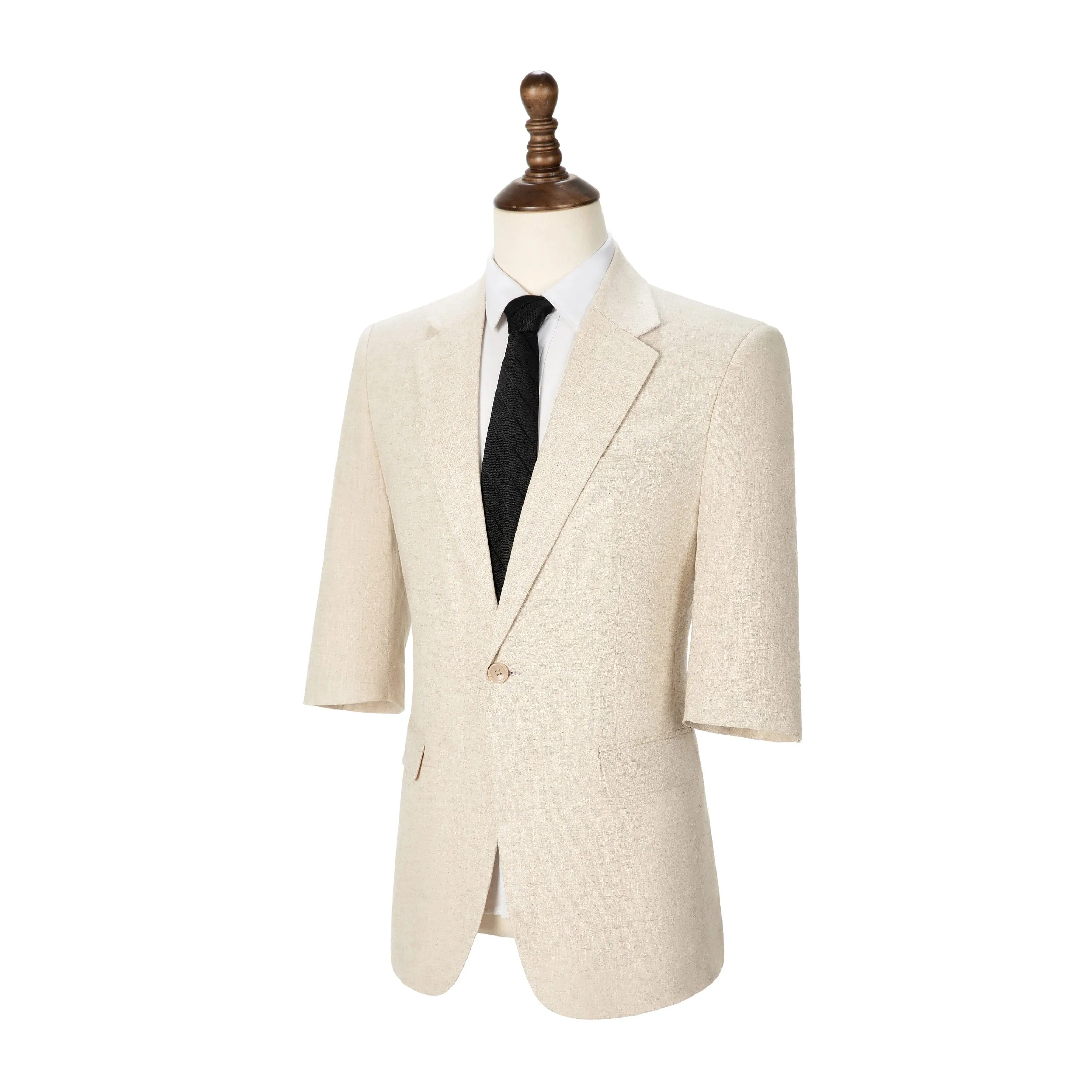 Men's Cotton and Linen Solid Notch Lapel Suit Suit Shorts Two-piece Set