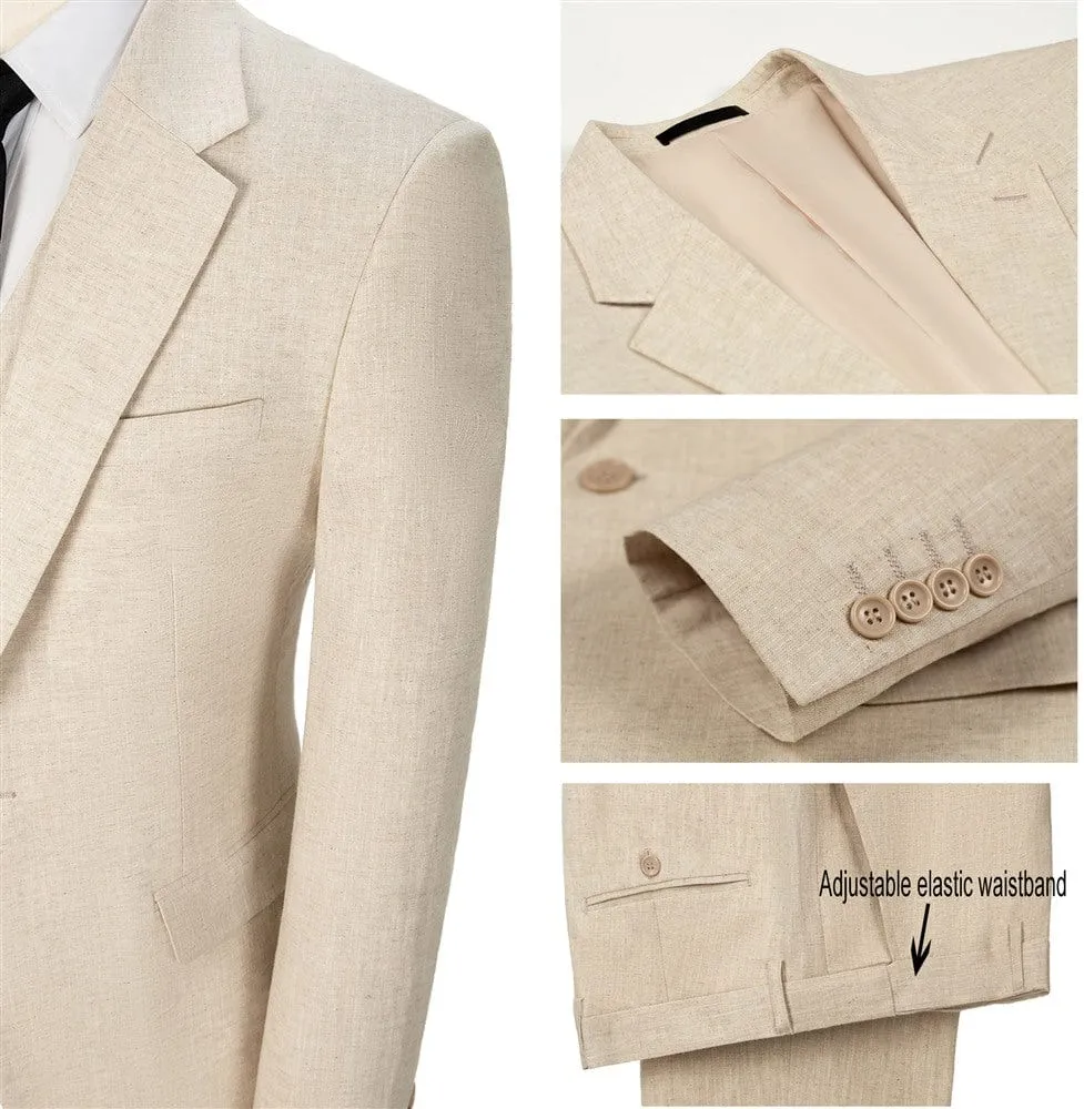 Men's Cotton and Linen Solid Notch Lapel Suit Suit Shorts Two-piece Set