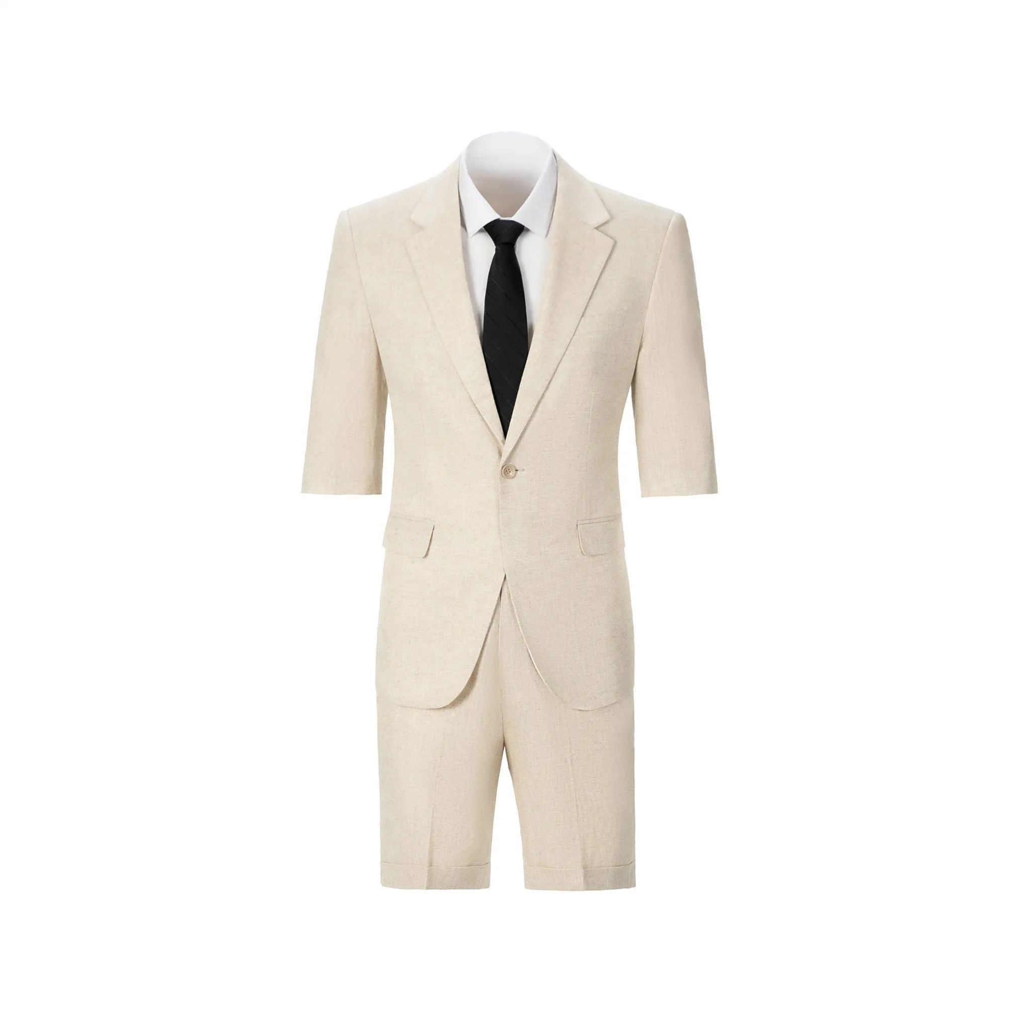 Men's Cotton and Linen Solid Notch Lapel Suit Suit Shorts Two-piece Set