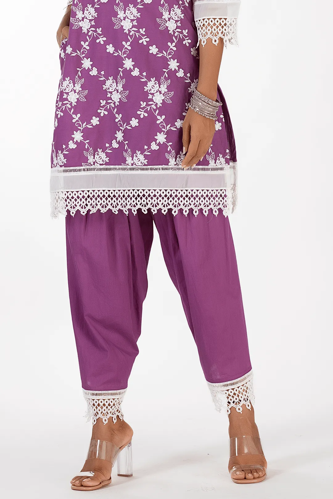 Mulmul Cotton Kai Purple Kurta With Kai Purple Pyajama