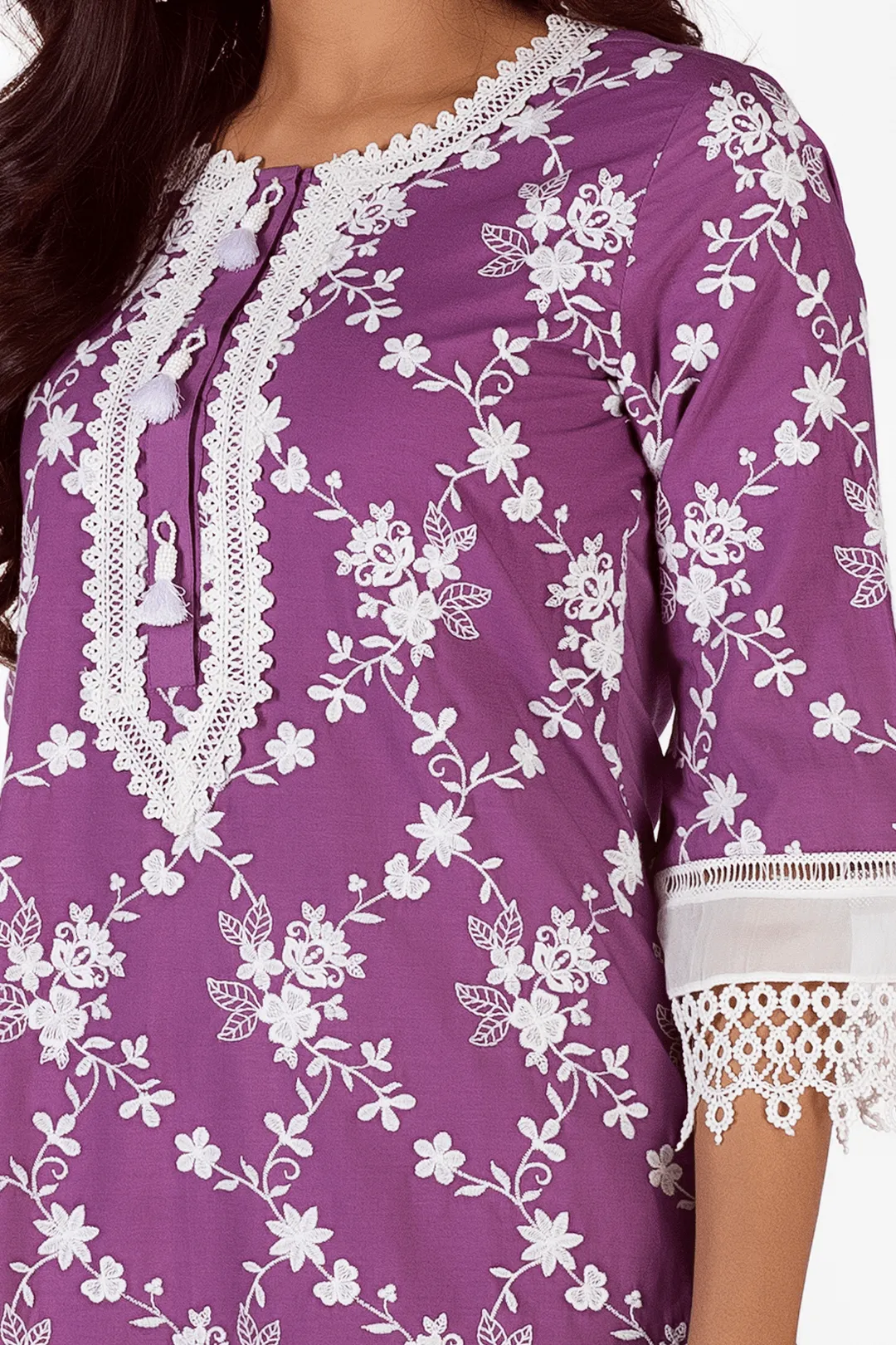 Mulmul Cotton Kai Purple Kurta With Kai Purple Pyajama