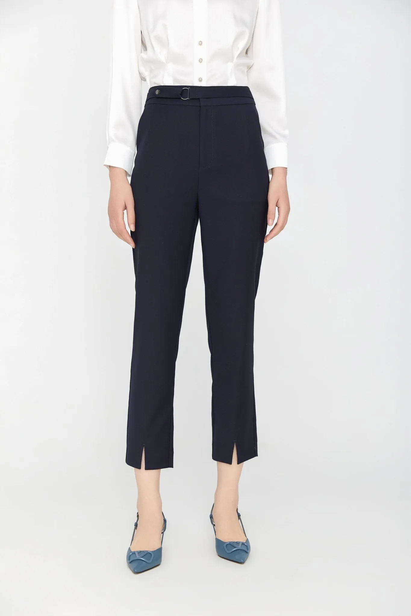 Navy Blue Straight Leg Slim-Fit Suit Pants