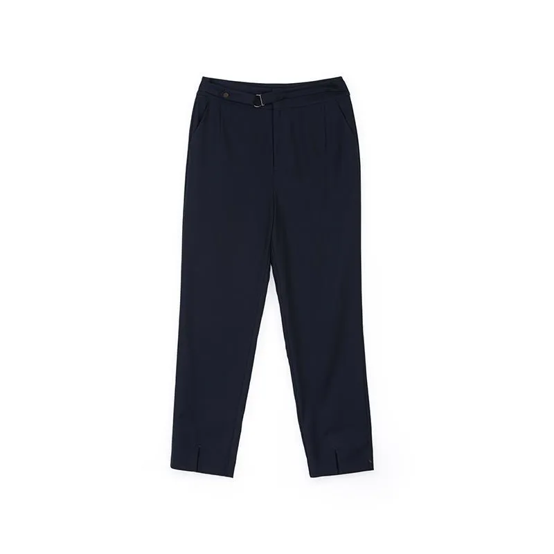 Navy Blue Straight Leg Slim-Fit Suit Pants