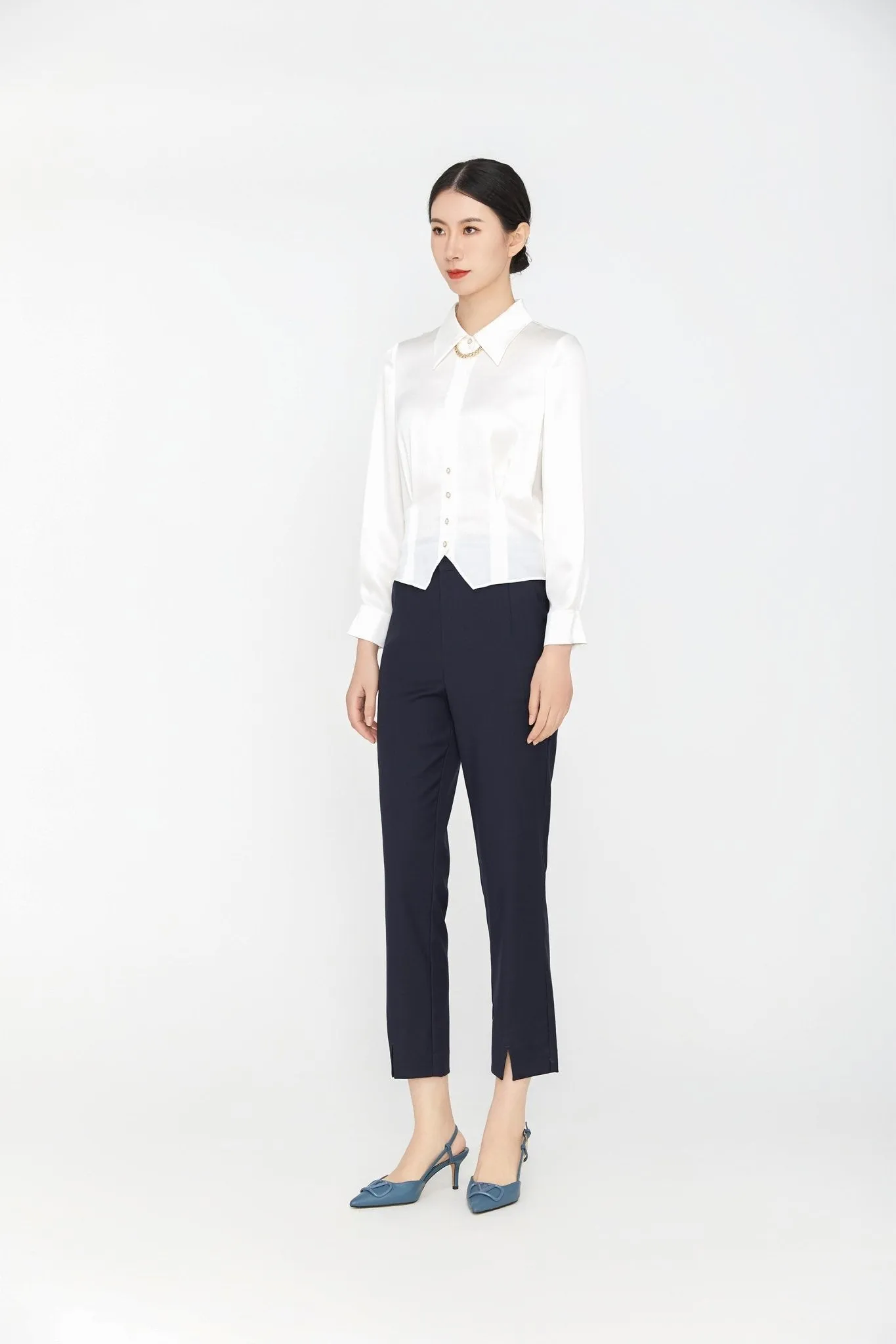 Navy Blue Straight Leg Slim-Fit Suit Pants